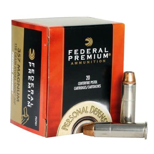 Federal P357HS1 Premium Personal Defense 357 Mag 158 gr Hydra-Shok Jacketed Hollow Point 20 Bx/ 25 Cs Federal P357HS1 Premium Personal Defense 357 Mag 158 gr Hydra-Shok Jacketed Hollow Point 20 Bx/ 25 Cs