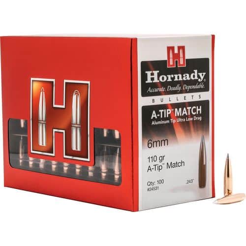 Hornady 24531 A-Tip Match 6mm .243 110 gr Ballistic Tip 100 Hornady 24531 A-Tip Match 6mm .243 110 gr Ballistic Tip 100