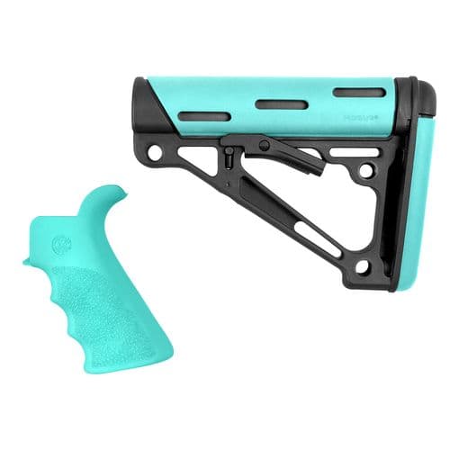Hogue 13456 OverMolded 2-Piece Kit AR-15 Mil-Spec Rubber/Polymer Black/Aqua Hogue 13456 OverMolded 2-Piece Kit AR-15 Mil-Spec Rubber/Polymer Black/Aqua