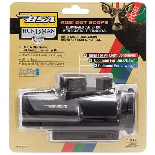BSA HMRGBD30CP Huntsman  1x 30mm 5 MOA Illuminated Red/Green/Blue Dot Matte Black BSA HMRGBD30CP Huntsman  1x 30mm 5 MOA Illuminated Red/Green/Blue Dot Matte Black