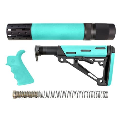 Hogue 13478 OverMolded 3-Piece Kit AR-15 Stock & Forend Rubber Black/Aqua Hogue 13478 OverMolded 3-Piece Kit AR-15 Stock & Forend Rubber Black/Aqua