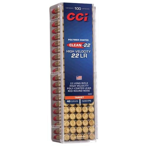 CCI 944CC Clean-22 High Velocity 22 LR 40 gr Lead Round Nose Poly-Coated 100 Bx/ 50 Cs CCI 944CC Clean-22 High Velocity 22 LR 40 gr Lead Round Nose Poly-Coated 100 Bx/ 50 Cs