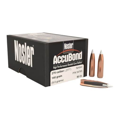Nosler 54765 AccuBond 270 Caliber .277 140 GR Spitzer Point 50 Box Nosler 54765 AccuBond 270 Caliber .277 140 GR Spitzer Point 50 Box