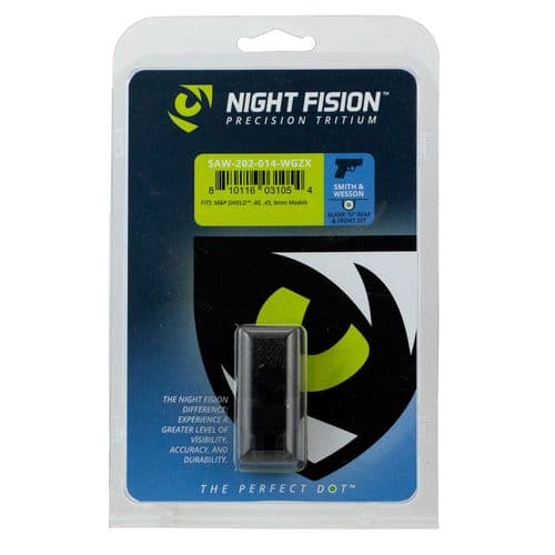 Night Fision SAW202014WGZ Night Sight Set Square Front/U-Notch Rear S&W M&P Shield Green Tritium w/White Outline Black Night Fision SAW202014WGZ Night Sight Set Square Front/U-Notch Rear S&W M&P Shield Green Tritium w/White Outline Black