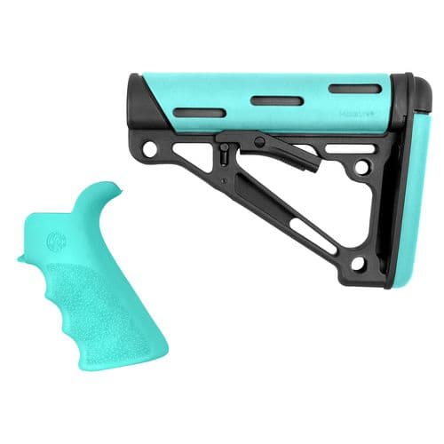 Hogue 13455 OverMolded 2-Piece Kit AR-15 Commercial Rubber Black/Aqua Hogue 13455 OverMolded 2-Piece Kit AR-15 Commercial Rubber Black/Aqua