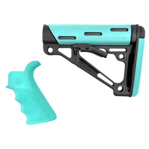 Hogue 13455 OverMolded 2-Piece Kit AR-15 Commercial Rubber Black/Aqua Hogue 13455 OverMolded 2-Piece Kit AR-15 Commercial Rubber Black/Aqua