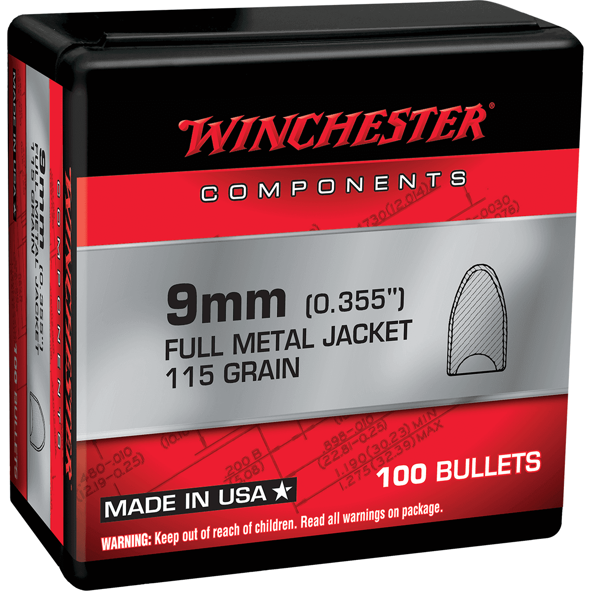 Winchester Ammo WB9MC115 Centerfire Handgun9mm .355 115 GR Full Metal Jacket Hollow Base 100 Box Winchester Ammo WB9MC115 Centerfire Handgun9mm .355 115 GR Full Metal Jacket Hollow Base 100 Box