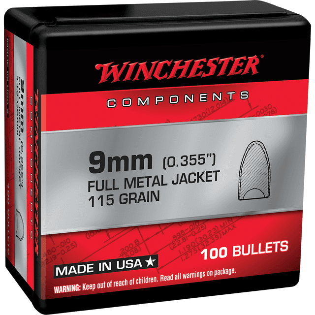 Winchester Ammo WB9MC115 Centerfire Handgun9mm .355 115 GR Full Metal Jacket Hollow Base 100 Box Winchester Ammo WB9MC115 Centerfire Handgun9mm .355 115 GR Full Metal Jacket Hollow Base 100 Box