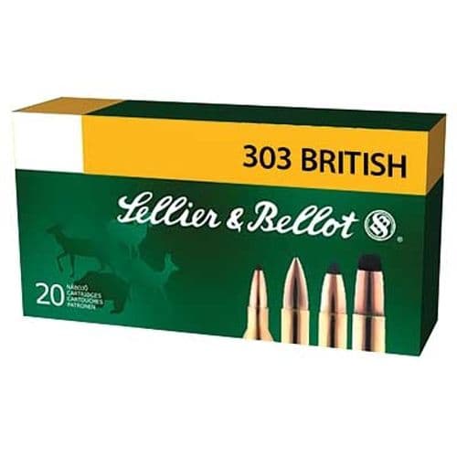 Sellier & Bellot .303 British Ammunition 20 Rounds, 150 Grain Soft Point, 2654 fps SB303B Sellier & Bellot .303 British Ammunition 20 Rounds, 150 Grain Soft Point, 2654 fps SB303B