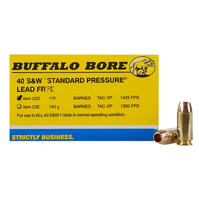 Buffalo Bore Ammunition 23D/20 Standard Pressure Lead-Free 40 S&W 125 gr Barnes TAC-XP Lead Free 20 Bx Buffalo Bore Ammunition 23D/20 Standard Pressure Lead-Free 40 S&W 125 gr Barnes TAC-XP Lead Free 20 Bx