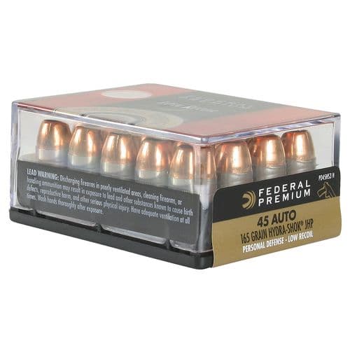 Federal PD45HS3H Premium Personal Defense Low Recoil 45 ACP 165 gr Hydra-Shok Jacketed Hollow Point 20 Bx/ 10 Cs Federal PD45HS3H Premium Personal Defense Low Recoil 45 ACP 165 gr Hydra-Shok Jacketed Hollow Point 20 Bx/ 10 Cs