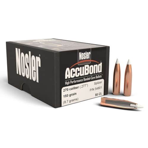 Nosler 54801 AccuBond 270 Caliber 150 GR Spitzer Point 50 Box Nosler 54801 AccuBond 270 Caliber 150 GR Spitzer Point 50 Box