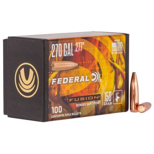 Federal FB277F4 Fusion Component 270 Caliber .277 150 GR Fusion Soft Point 100 Box Federal FB277F4 Fusion Component 270 Caliber .277 150 GR Fusion Soft Point 100 Box