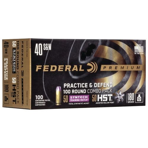 Federal P40HST1TM100 Practice & Defend 40 S&W 180 gr HST/Synthetic 100 Bx/ 5 Cs Federal P40HST1TM100 Practice & Defend 40 S&W 180 gr HST/Synthetic 100 Bx/ 5 Cs