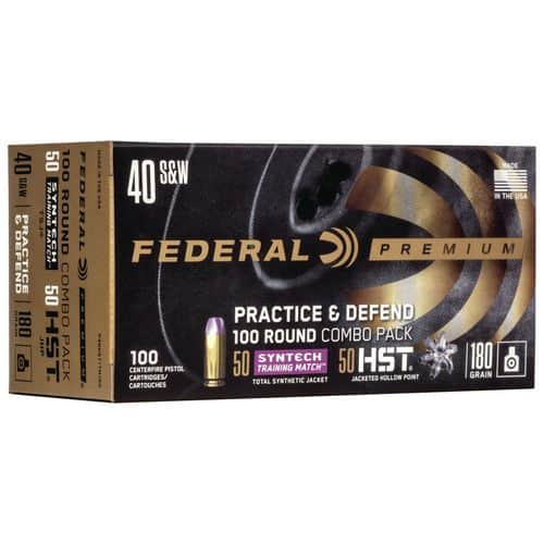 Federal P40HST1TM100 Practice & Defend 40 S&W 180 gr HST/Synthetic 100 Bx/ 5 Cs Federal P40HST1TM100 Practice & Defend 40 S&W 180 gr HST/Synthetic 100 Bx/ 5 Cs