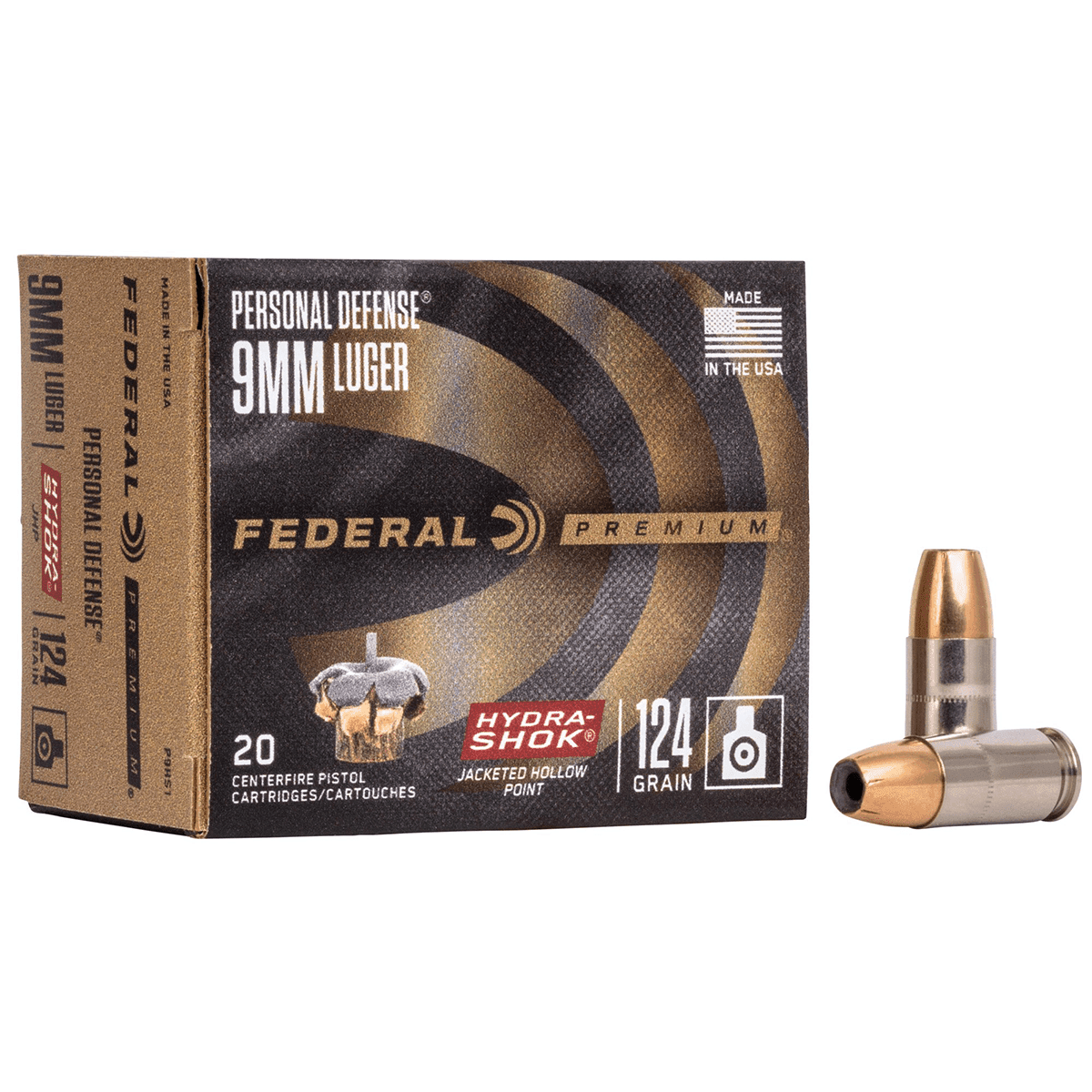 Federal Personal Defense Hydra-Shok 9mm Luger 124 Grain Ammo (20 Rounds) Federal Personal Defense Hydra-Shok 9mm Luger 124 Grain Ammo (20 Rounds)