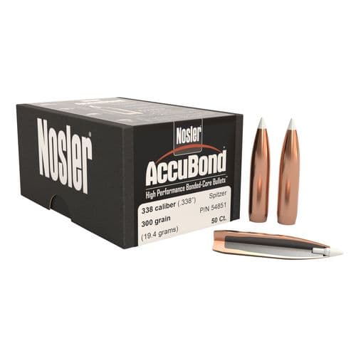 Nosler 54851 AccuBond338 Caliber .338 300 GR Spitzer Point 50 Box Nosler 54851 AccuBond338 Caliber .338 300 GR Spitzer Point 50 Box