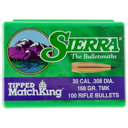 Sierra 7768 Tipped MatchKing 30 Cal .308 168 gr Tipped MatchKing/ 100 Per Box Sierra 7768 Tipped MatchKing 30 Cal .308 168 gr Tipped MatchKing/ 100 Per Box
