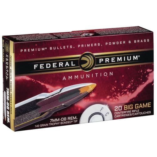 Federal P708TT2 Premium 7mm-08 Rem 140 gr Trophy Bonded Tip 20 Bx/ 10 Cs Federal P708TT2 Premium 7mm-08 Rem 140 gr Trophy Bonded Tip 20 Bx/ 10 Cs