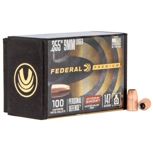Federal PB9HS147 Hydra-Shok Component 9mm Luger .355 147 GR Jacketed Hollow Point 100 Box Federal PB9HS147 Hydra-Shok Component 9mm Luger .355 147 GR Jacketed Hollow Point 100 Box