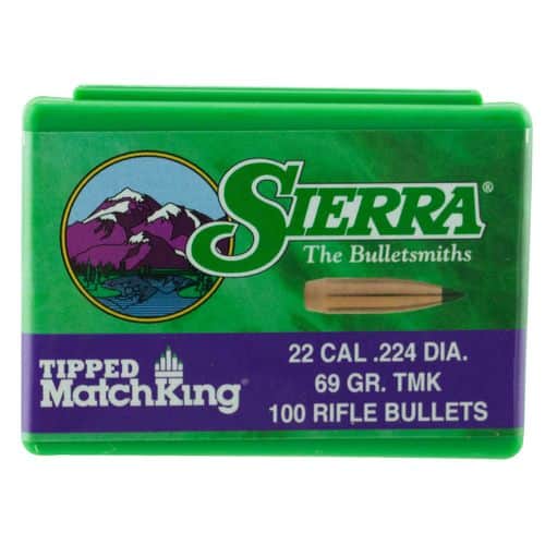 Sierra 7169 Tipped MatchKing 22 Caliber .224 69 GR Tipped MatchKing 100 Box Sierra 7169 Tipped MatchKing 22 Caliber .224 69 GR Tipped MatchKing 100 Box