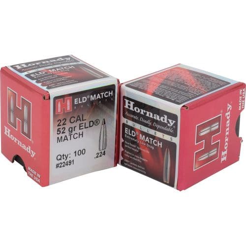 Hornady 22491 ELD Match .22 Cal .224 52 gr Extremely Low Drag-Match 100 Hornady 22491 ELD Match .22 Cal .224 52 gr Extremely Low Drag-Match 100