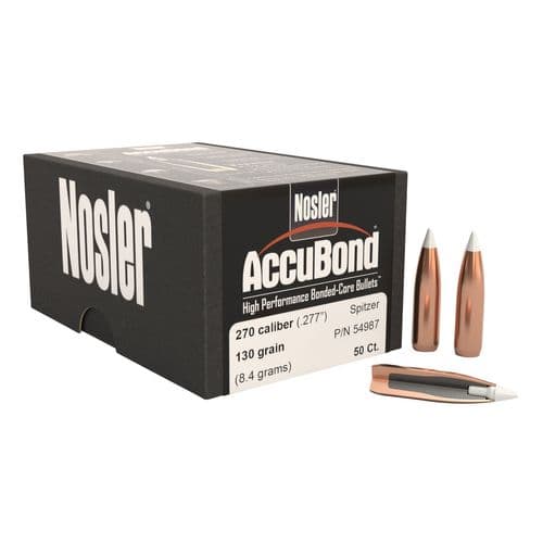 Nosler 54987 AccuBond 270 Caliber .277 130 GR Spitzer Point 50 Box Nosler 54987 AccuBond 270 Caliber .277 130 GR Spitzer Point 50 Box