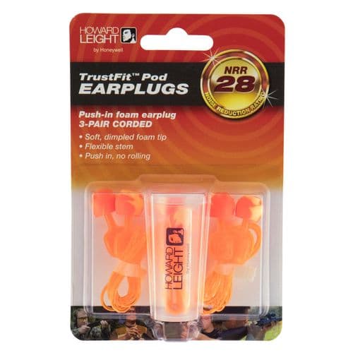 Howard Leight R02237 TrustFit Pod Corded Earplugs 28 dB Orange/Yellow 3 Pair Howard Leight R02237 TrustFit Pod Corded Earplugs 28 dB Orange/Yellow 3 Pair