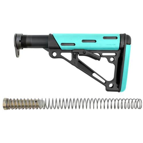 Hogue 13445 OverMolded Collapsible Buttstock AR-15 Rubber/Polymer Black/Aqua Hogue 13445 OverMolded Collapsible Buttstock AR-15 Rubber/Polymer Black/Aqua