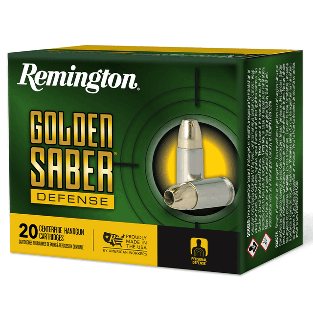 Remington Ammunition 27605 Golden Saber Defense 380 ACP 102 gr Brass Jacket Hollow Point 20 Per Box Remington Ammunition 27605 Golden Saber Defense 380 ACP 102 gr Brass Jacket Hollow Point 20 Per Box