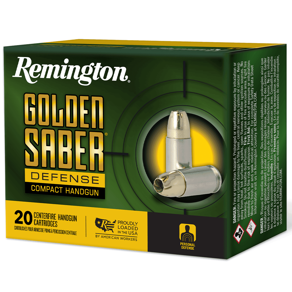 Remington Ammunition 27613 Golden Saber Defense 9mm Luger 124 gr Brass Jacket Hollow Point (BJHP) 20 Per Box Ammo Remington Ammunition 27613 Golden Saber Defense 9mm Luger 124 gr Brass Jacket Hollow Point (BJHP) 20 Per Box Ammo