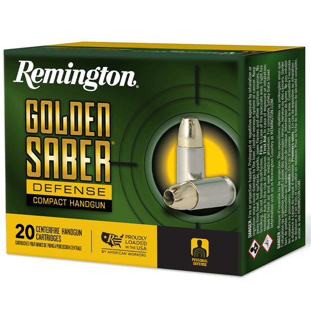 Remington Ammunition 27613 Golden Saber Defense 9mm Luger 124 gr Brass Jacket Hollow Point (BJHP) 20 Per Box Ammo Remington Ammunition 27613 Golden Saber Defense 9mm Luger 124 gr Brass Jacket Hollow Point (BJHP) 20 Per Box Ammo