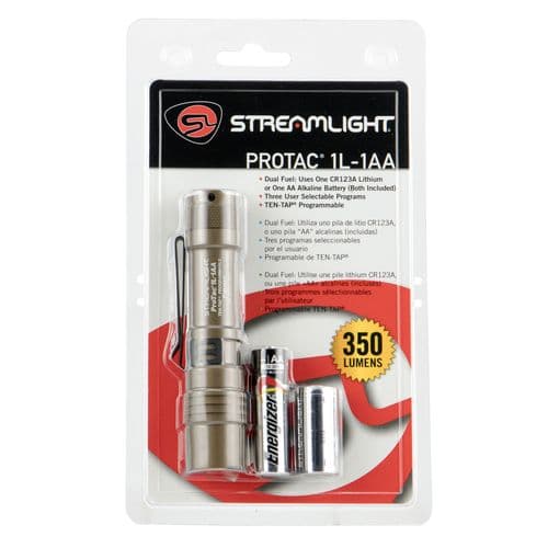 Streamlight 88073 ProTac 1L-1AA 350/150/40 Lumens C4 LED Aluminum Coyote CR123A Lithium/AA Streamlight 88073 ProTac 1L-1AA 350/150/40 Lumens C4 LED Aluminum Coyote CR123A Lithium/AA