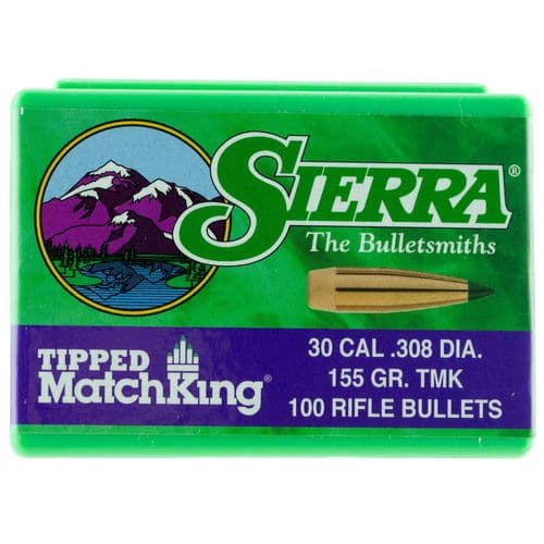 Sierra 7755 Tipped MatchKing 30 Caliber .308 155 GR Tipped MatchKing 100 Box Sierra 7755 Tipped MatchKing 30 Caliber .308 155 GR Tipped MatchKing 100 Box