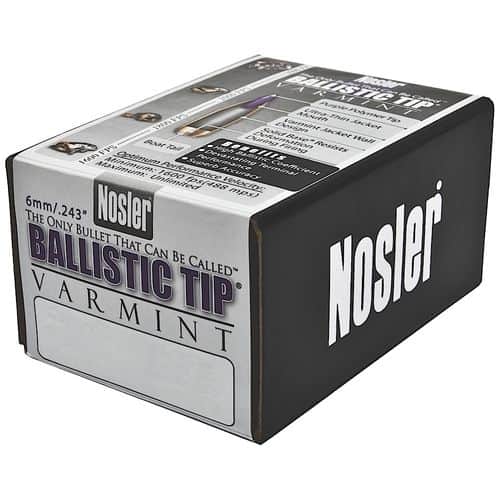 Nosler 24080 Ballistic Tip Varmint 6mm .243 80 GR Spitzer Point 100 Box Nosler 24080 Ballistic Tip Varmint 6mm .243 80 GR Spitzer Point 100 Box