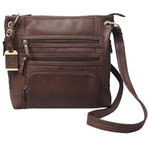 Bulldog BDP039 Cross Body Conceal Carry Purse For Small Pistols & Revolvers Brown Leather 14" x 12" x 3" Includes Color Matched Holster Bulldog BDP039 Cross Body Conceal Carry Purse For Small Pistols & Revolvers Brown Leather 14" x 12" x 3" Includes Color Matched Holster