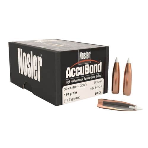 Nosler 54825 AccuBond 30 Caliber .308 180 GR Spitzer Point 50 Box Nosler 54825 AccuBond 30 Caliber .308 180 GR Spitzer Point 50 Box