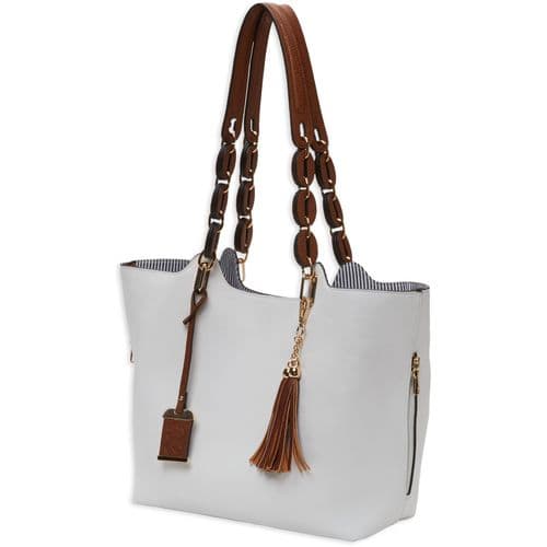 Bulldog BDP055 Tote White Leather 13" x 11" x 7". Bulldog BDP055 Tote White Leather 13" x 11" x 7".