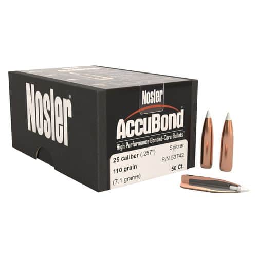 Nosler 53742 AccuBond 25 Caliber .257 110 GR Spitzer Point 50 Box Nosler 53742 AccuBond 25 Caliber .257 110 GR Spitzer Point 50 Box