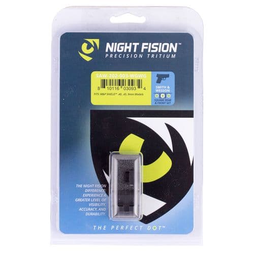 Night Fision SAW202003WGW Night Sight Set Square S&W M&P Shield Green Tritium w/White Outline Black Night Fision SAW202003WGW Night Sight Set Square S&W M&P Shield Green Tritium w/White Outline Black