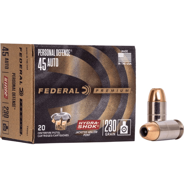 Federal Premium Personal Defense 45 ACP 230 gr Hydra-Shok Jacketed Hollow Point Handgun Ammo Federal Premium Personal Defense 45 ACP 230 gr Hydra-Shok Jacketed Hollow Point Handgun Ammo