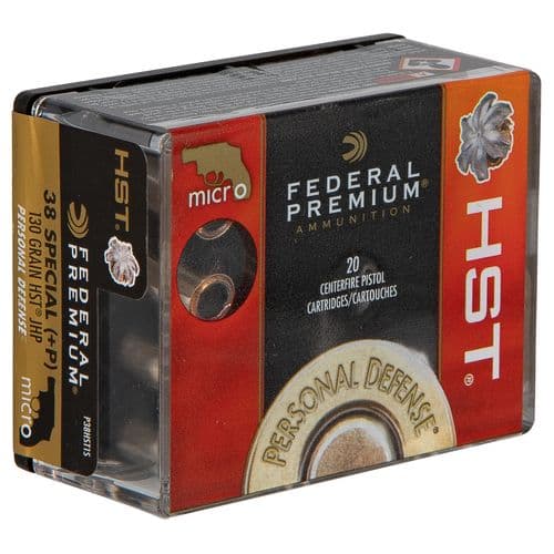 Federal P38HST1S Premium Personal Defense HST Micro 38 Special +P 130 gr HST Jacketed Hollow Point 20 Bx/ 10 Cs Federal P38HST1S Premium Personal Defense HST Micro 38 Special +P 130 gr HST Jacketed Hollow Point 20 Bx/ 10 Cs