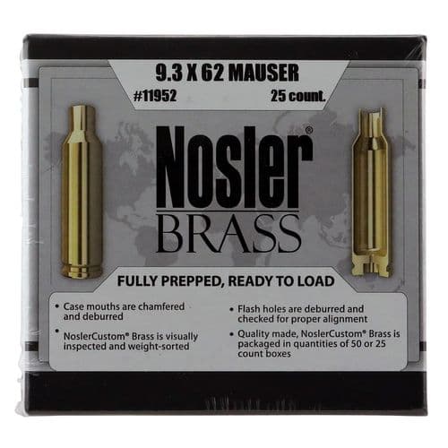 Nosler 11952
Rifle 9.3x62 Mauser Brass 25 Per Box Nosler 11952
Rifle 9.3x62 Mauser Brass 25 Per Box