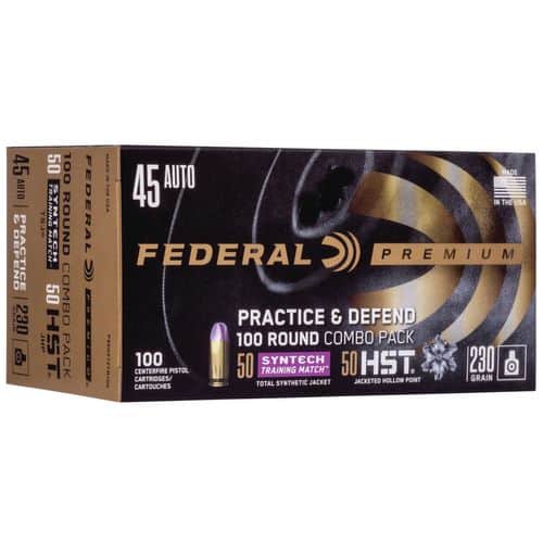 Federal P45HST2TM100 Practice & Defend 45 ACP 230 gr HST/Synthetic 100 Bx/ 10 Cs Federal P45HST2TM100 Practice & Defend 45 ACP 230 gr HST/Synthetic 100 Bx/ 10 Cs