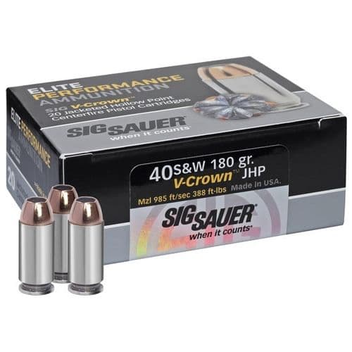Sig Sauer .40 S&W 180 Grain Elite V-Crown JHP 20 Round Box Sig Sauer .40 S&W 180 Grain Elite V-Crown JHP 20 Round Box