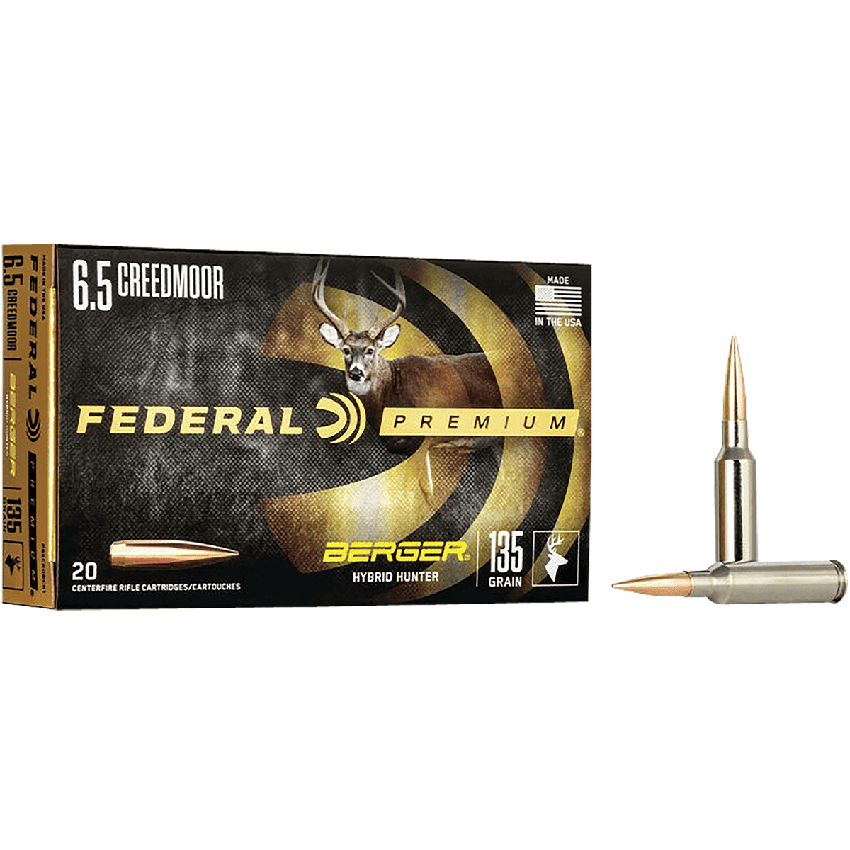 Federal P65CRDBCH1 Premium 6.5 Creedmoor 135 gr Berger Hybrid Hunter 20 Per Box Federal P65CRDBCH1 Premium 6.5 Creedmoor 135 gr Berger Hybrid Hunter 20 Per Box