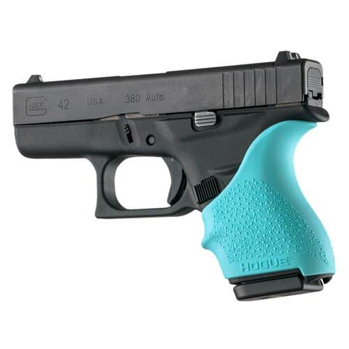 Hogue 18204 HandAll Beavertail Grip Sleeve Fits Glock 42/43 Textured Rubber Aqua Blue Hogue 18204 HandAll Beavertail Grip Sleeve Fits Glock 42/43 Textured Rubber Aqua Blue
