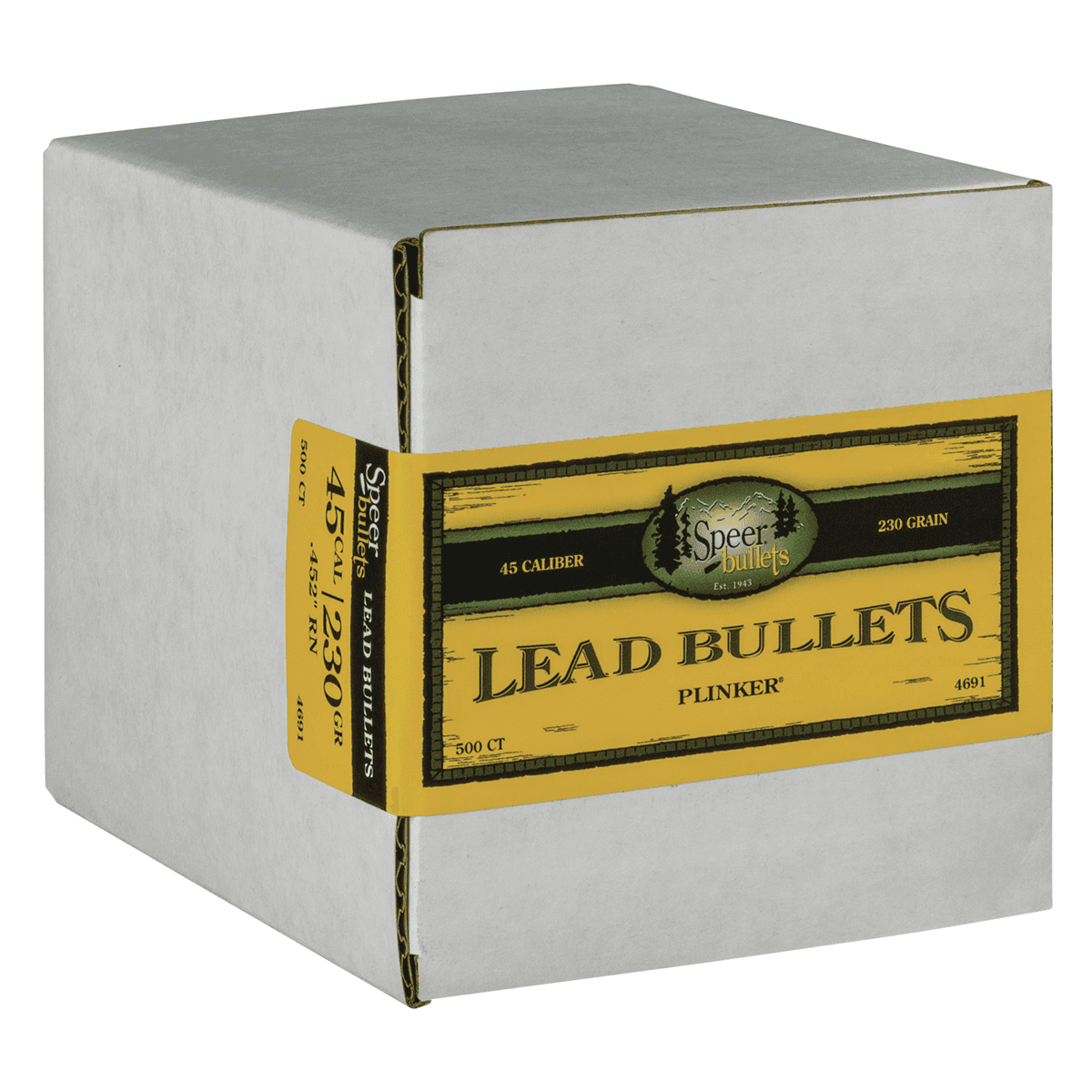 Speer Bullets 4691 Handgun 45 Caliber .452 230 GR Lead Round Nose 500 Box Speer Bullets 4691 Handgun 45 Caliber .452 230 GR Lead Round Nose 500 Box