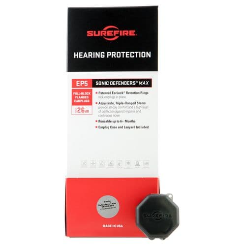 Surefire EP5BKSPRBULK EP5 Sonic Defenders Max Full-Block Flanged Earplugs Small 26 dB Black Bulk 25 Pair Surefire EP5BKSPRBULK EP5 Sonic Defenders Max Full-Block Flanged Earplugs Small 26 dB Black Bulk 25 Pair