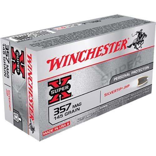Winchester Ammo X357SHP Super-X 357 Mag 145 gr Silvertip Hollow Point 50 Bx/ 10 Cs Winchester Ammo X357SHP Super-X 357 Mag 145 gr Silvertip Hollow Point 50 Bx/ 10 Cs
